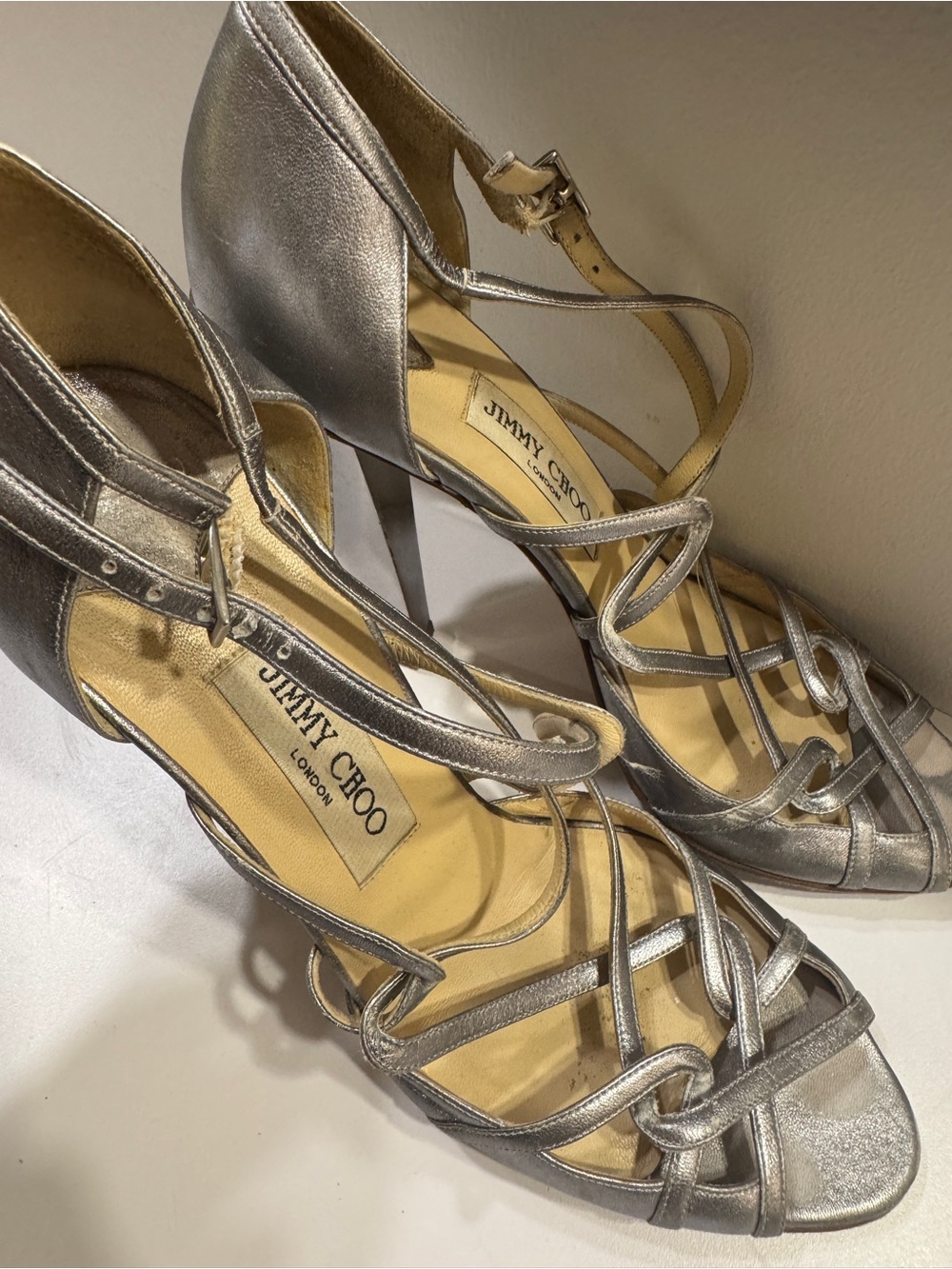 Jimmy Choo Metallic Silver Strappy High Heel Sandals - Picture 4 of 7